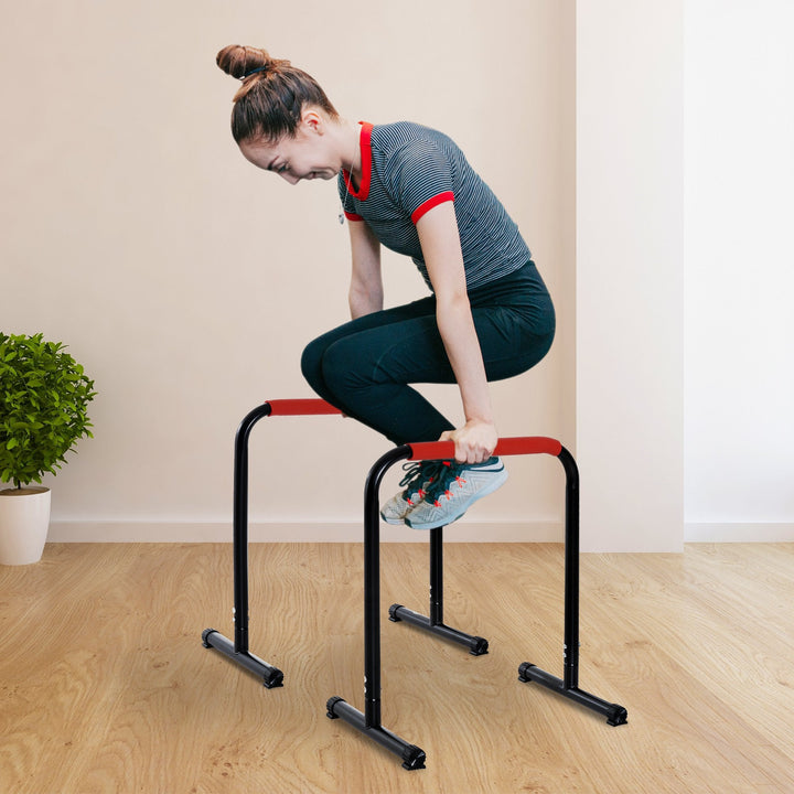 Suporte de treino de barras paralelas para flexões inclinadas construção muscular Calistênicos 63x41x73 cm Preto