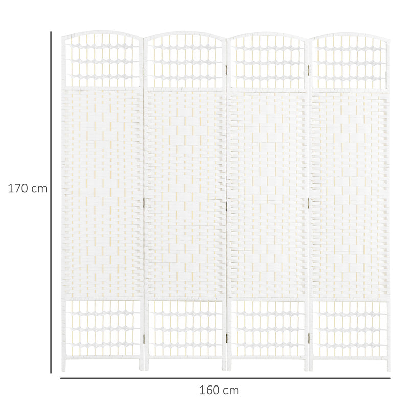 Biombo de 4 Painéis Separador de Ambientes 160x170 cm Divisor de Habitação Dobrável de Corda de Papel e Estrutura de Madeira Decoração para Dormitório Sala de Estar Branco