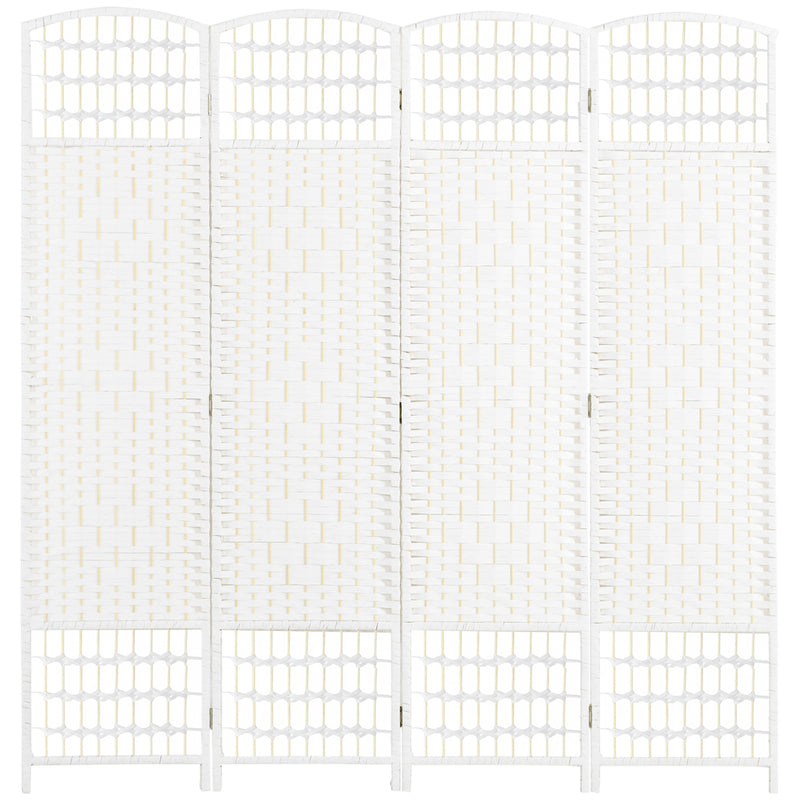 Biombo de 4 Painéis Separador de Ambientes 160x170 cm Divisor de Habitação Dobrável de Corda de Papel e Estrutura de Madeira Decoração para Dormitório Sala de Estar Branco