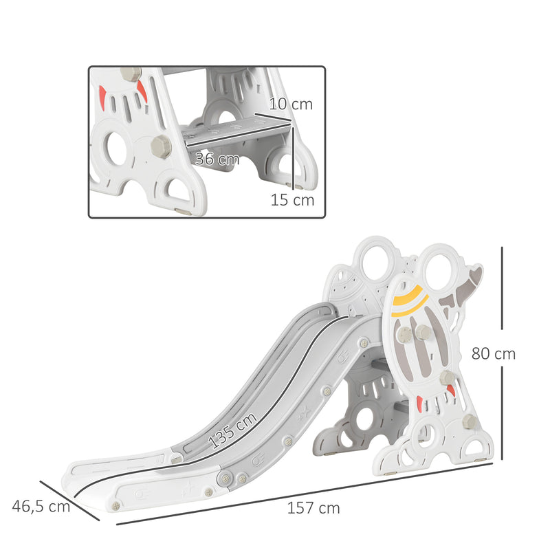 Escorregador para Crianças de 18-36 Meses com 3 Degraus Antiderrapantes Carga Máxima 30 kg para Interior Casa 157x46,5x80 cm Cinza