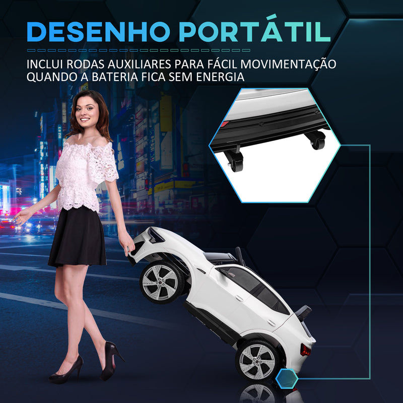 Carro Elétrico Audi E-Tron 12V para Crianças acima de 3 Anos com Controle Remoto Faróis Buzina Música MP3 TF USB e Abertura da Porta 3-8km/h 108x60x47cm Branco