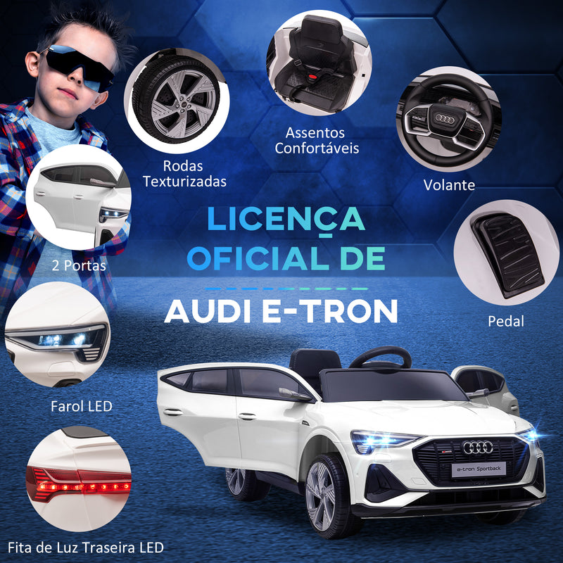 Carro Elétrico Audi E-Tron 12V para Crianças acima de 3 Anos com Controle Remoto Faróis Buzina Música MP3 TF USB e Abertura da Porta 3-8km/h 108x60x47cm Branco