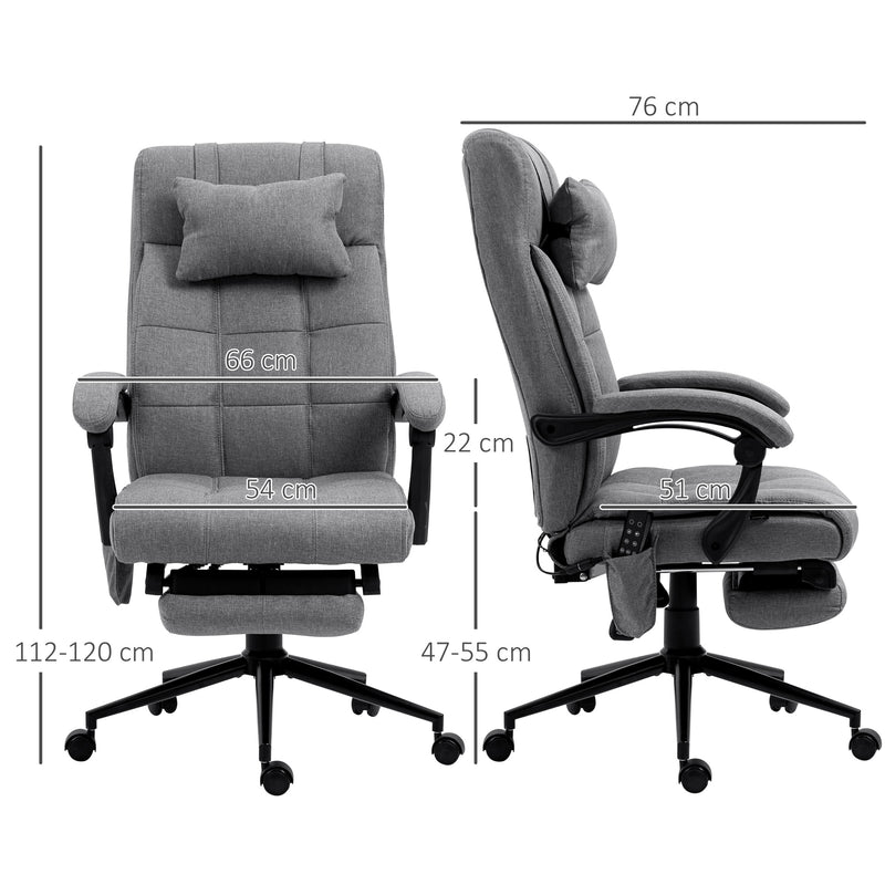 Cadeira de Escritório com 6 Pontos de Massagem e 5 Modos Cadeira de Escritório Reclinável 155° com Função de Aquecimento Altura Ajustável e Apoio para os Pés para Estúdio 66x76x112-120 cm Cinza