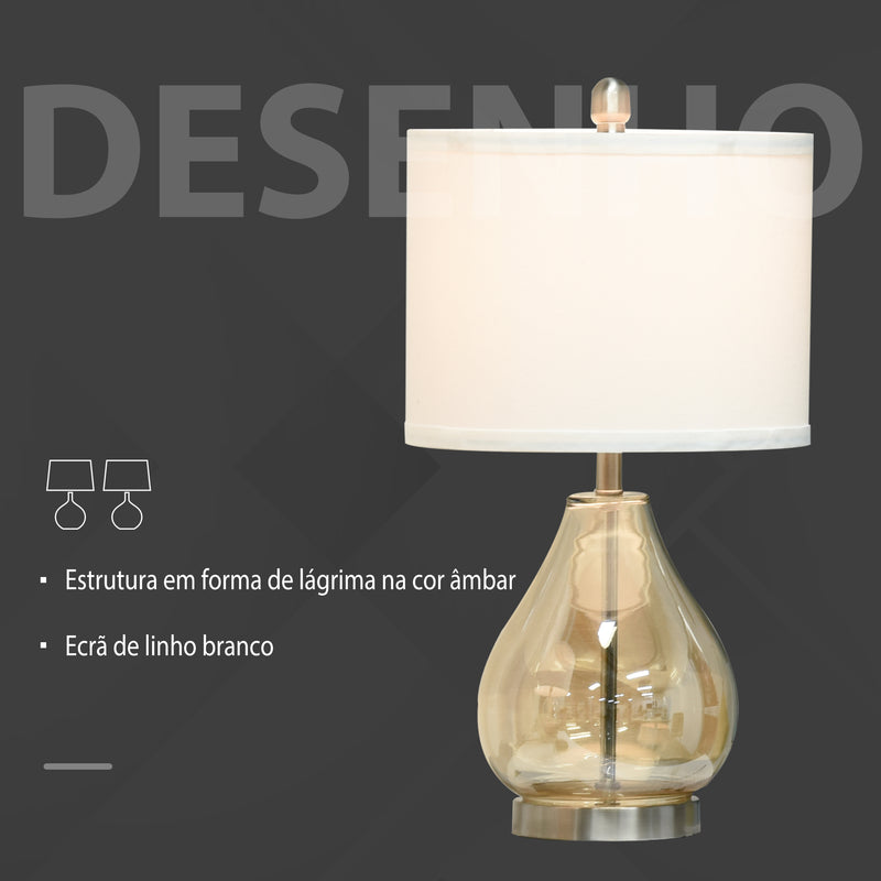 Conjunto de 2 Candeeiros de Mesa Candeeiros de Mesa com Ecrã de Linho Suporte para Lâmpada E27 Máx. 40W para Sala de Estar Dormitório Ø30x56 cm Branco