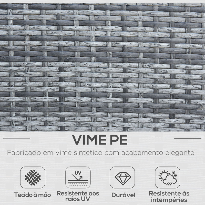 Conjunto Móveis de Jardim de Vime Conjunto de 4 Peças Incluindo 1 Sofá de 2 Lugares 2 Poltronas e 1 Mesa de Centro com Bancada de Vidro para Varanda Cinza