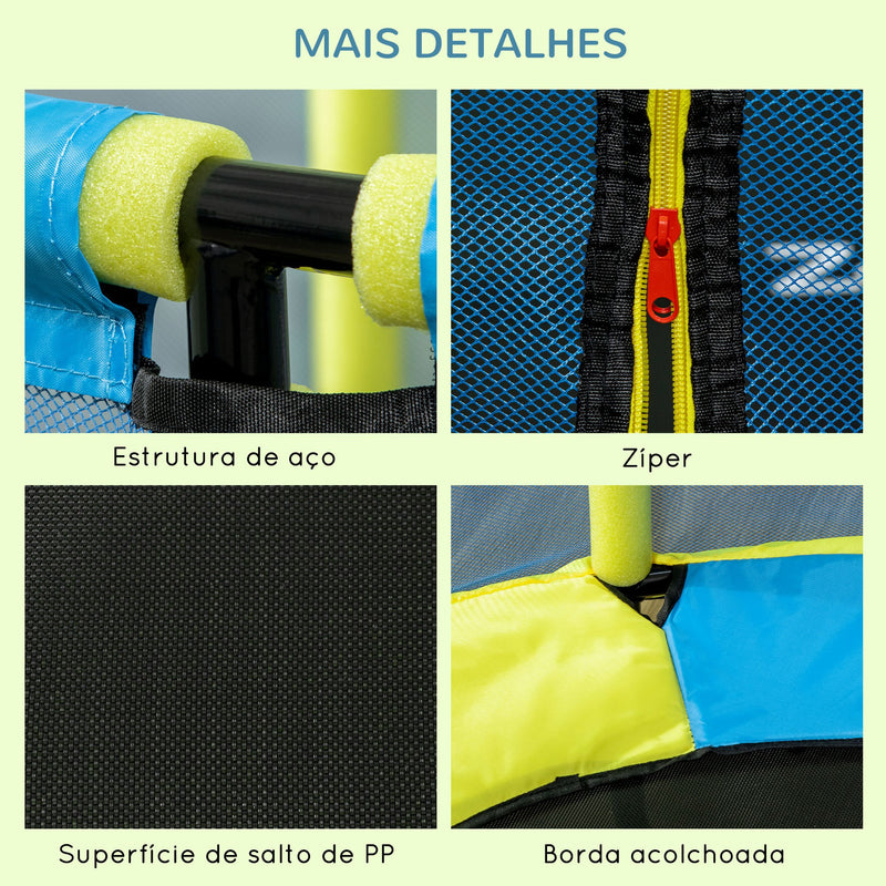 Trampolim Infantil Ø110cm com Rede de Segurança Trampolim para Crianças de 1-6 Anos com Proteção de Bordas para Interior e Exterior Carga Máxima 50kg Ø140x115cm Azul