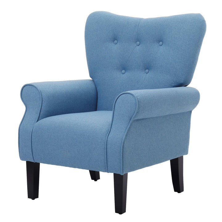 Poltrona de Sala de Estar Estofada Poltrona Relax com Apoio para os Braços Assento Acolchoado e Pés de Madeira Estilo Moderno para Dormitório 78x74x97cm Azul Claro