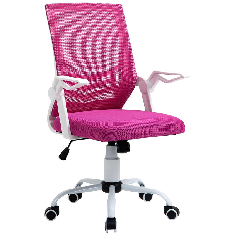 Cadeira de Escritório Ergonômica Giratória com Altura Ajustável Apoio para os Braços Dobrável Suporte Lombar e Encosto Transpirável 62,5x55x94-104cm Rosa