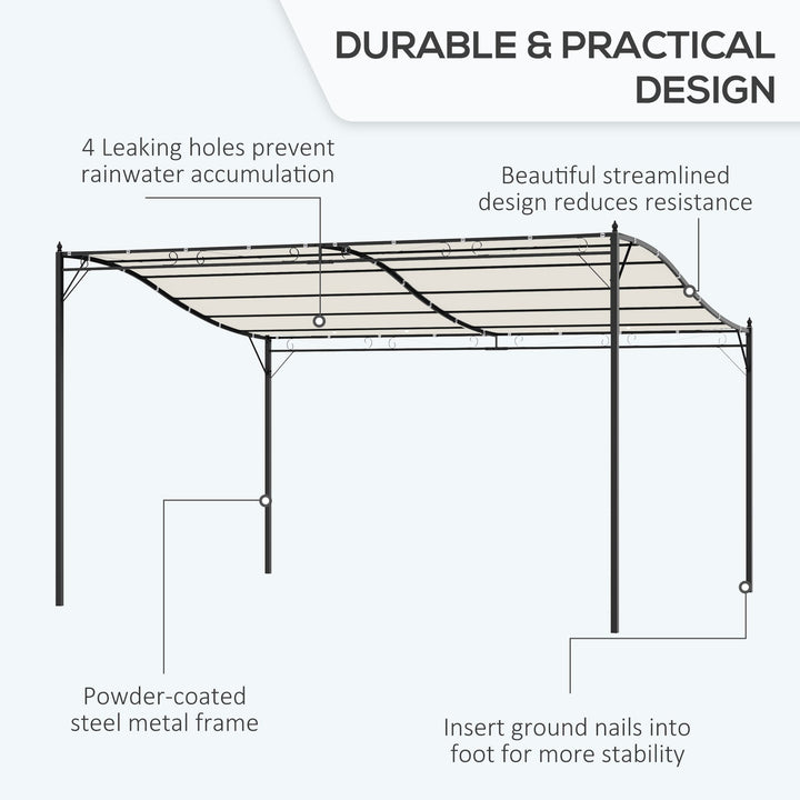 Pérgola de Jardim 4x3m Pérgola com Toldo e 4 Orifícios de Drenagem para Pátio Terraço Metal e Poliéster 180 g/m² Resistente Creme