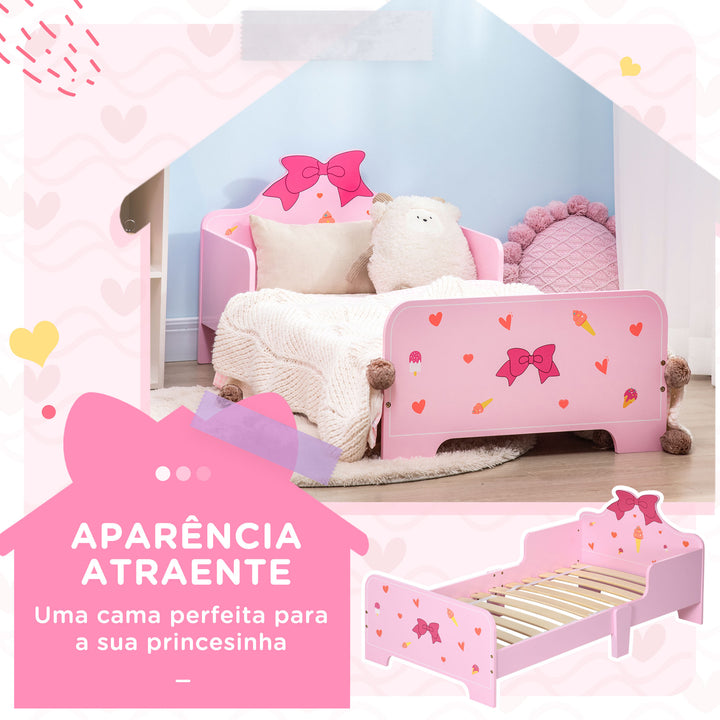 Cama para Crianças de 3-6 Anos 143x74x59cm Cama Infantil de Madeira com Barreiras de Proteção Carga Máxima 80kg Rosa