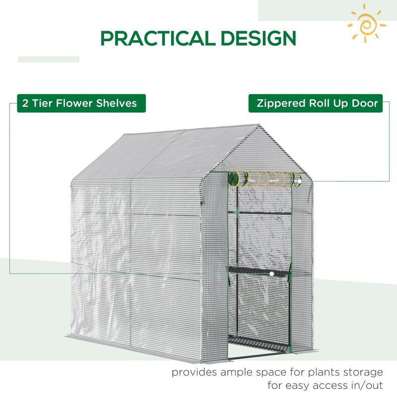 Estufa de Jardim Estufa Caseira com 4 Prateleiras Porta Enrolável Cobertura de PE 140g/m² e Estrutura de Aço para Cultivos de Plantas Flores 120x186x190cm Branco