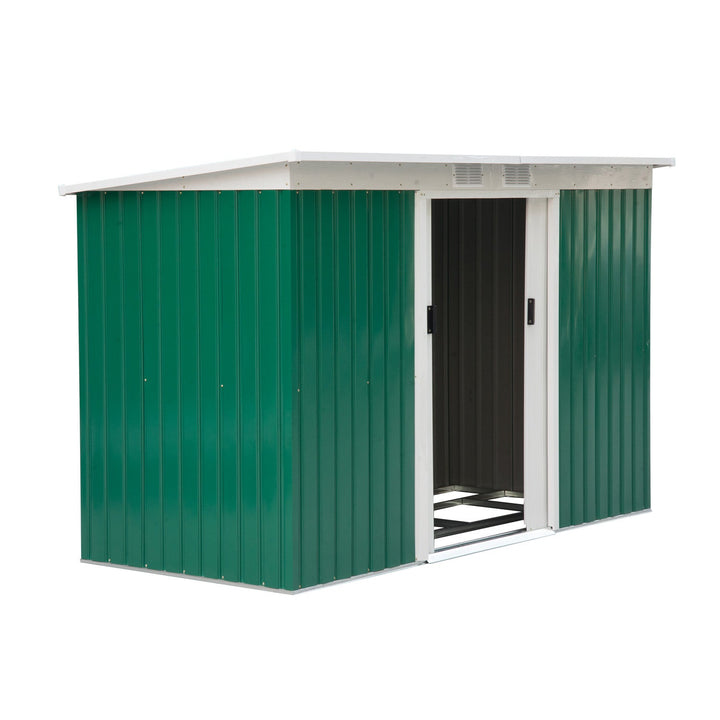 Barracão de jardim tipo galpão de metal para armazenamento de ferramentas 277x130x173cm Aço verde