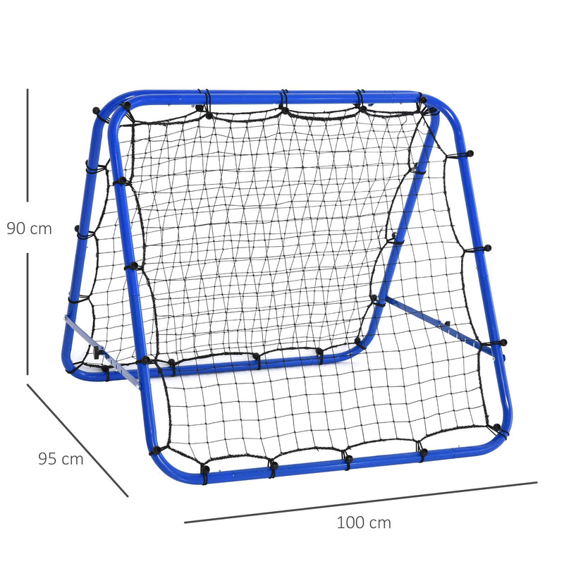 Rede de rebote dobrável para treinamento rebotador ajustável em 5 níveis em ângulo com tubo de aço 100x95x90 cm azul