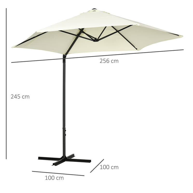 Chapéu de Sol de Jardim Ø256x245cm Chapéu de Sol Excêntrico Rotação 360° com Abertura Manual e Base Cruzada para Pátio Varanda Exterior Bege