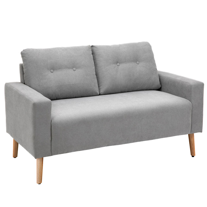 Sofá de 2 Lugares Sofá Moderno Estofado em Poliéster com 2 Almofadas Apoio para os Braços e Pés de Madeira de Borracha para Dormitório Escritório 145x76x88 cm Cinza
