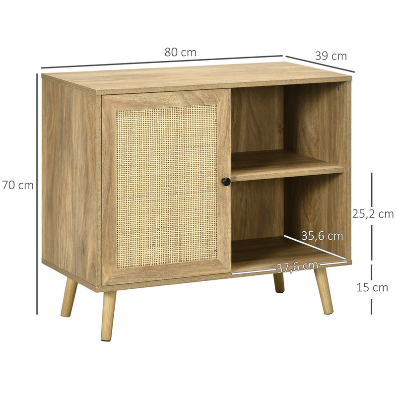 Aparador de Sala de Estar Buffet para Sala de Jantar Móvel Auxiliar de Cozinha com Porta de Vime e 2 Prateleiras de Armazenamento para Sala de Estar 80x39x70cm Madeira