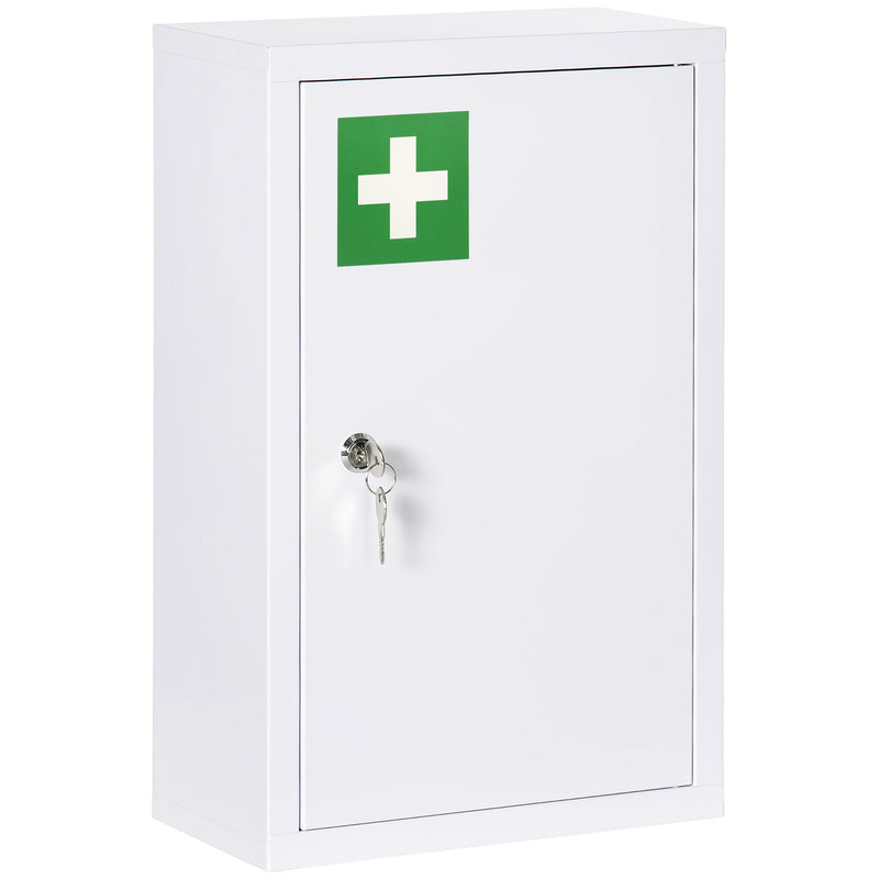 Armário Farmácia de Parede Armário de Medicamentos de Aço com 3 Prateleiras de Armazenamento e 2 Chaves para Casa de Banho 30x14x46 cm Branco