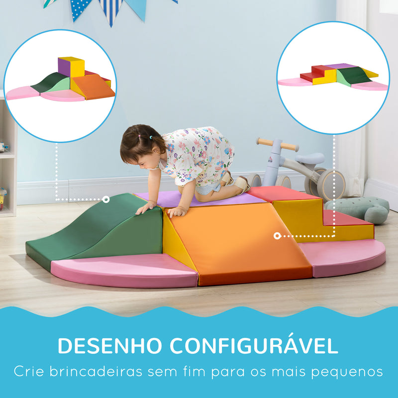 Conjunto de 6 Blocos de Espuma para Crianças de 18-36 Meses Brinquedo Educativo de Construção Infantil para Escalar 150x100x24cm Multicor