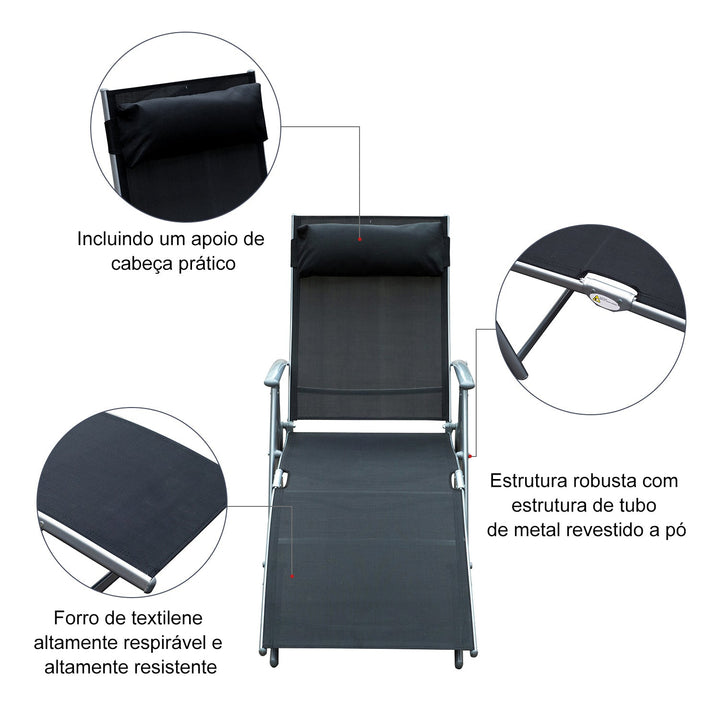 Espreguiçadeira Dobrável Encosto Ajustável para 7 Níveis com Travesseiro Resistente ao Textilene 137x63,5x100,5 cm Aço