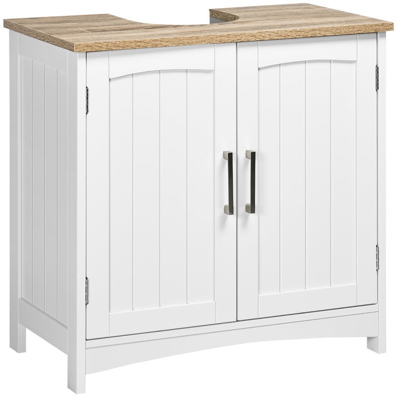 Móvel para Lavatório Pousar Armário para Casa de Banho de Madeira com 2 Portas e Prateleira Interior Ajustável Estilo Moderno Carga Máxima 40kg 60x30x60cm Branco