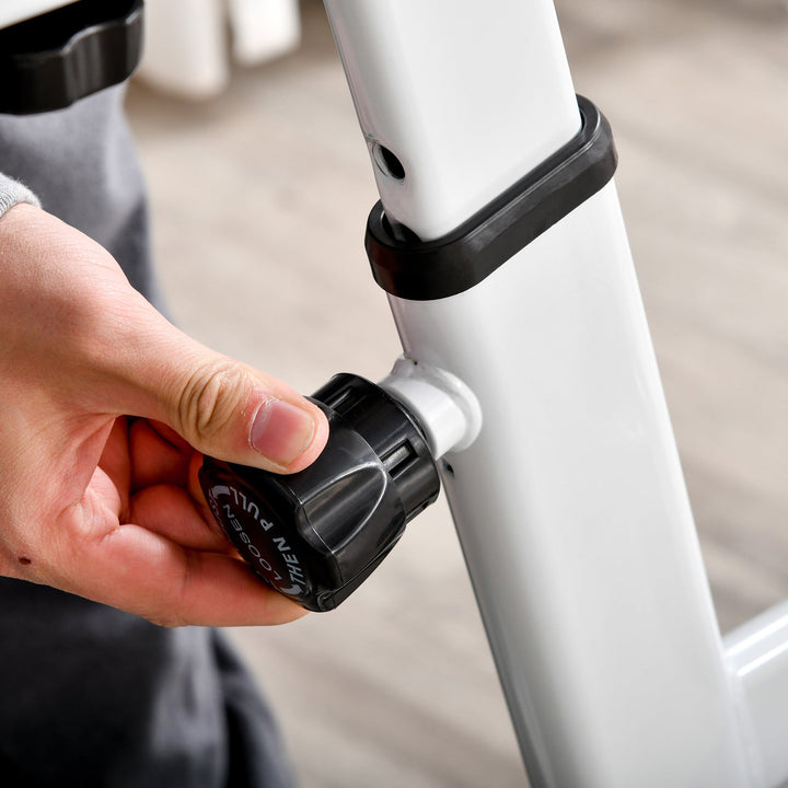 Bicicleta estática Spinning com tela LCD Sela ajustável Volante 8 kg Carga 100 kg 103x53x105-117,5 cm Branco