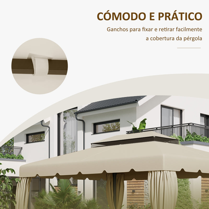 Toldo de Substituição para Pérgola 3,90x2,90m Teto de Substituição para Pérgolas Exterior com Duplo Teto e 8 Orifícios de Drenagem Bege