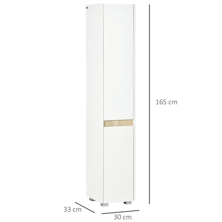 Coluna Casa de Banho Armário Auxiliar Casa de Banho de 5 Níveis com Prateleiras Ajustáveis Armário Multiusos para Duches Casa de Banho 30x33x165cm Branco