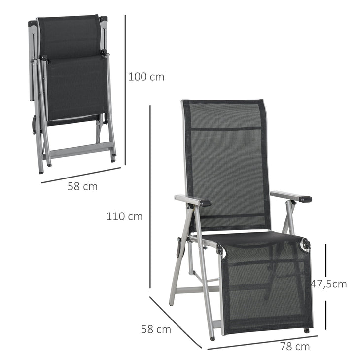 Espreguiçadeira dobrável para jardim Cadeira ajustável de 10 posições com encosto alto e apoio para pés Carga máx. 150 kg 78x58x110 cm Preto