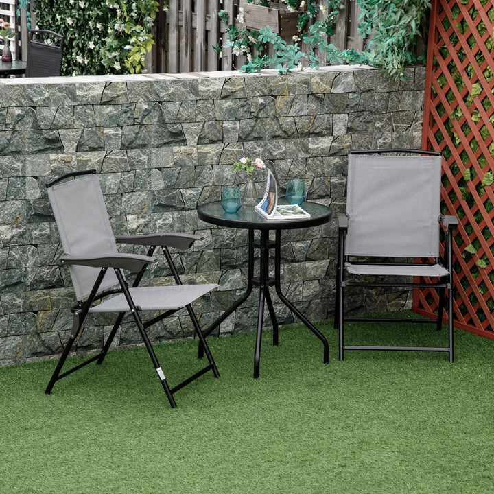 Mesa de Jardim Redonda com Bancada de Vidro Temperado Decorativa e Estrutura de Metal para Pátio Terraço Varanda Ø60x70 cm Preto