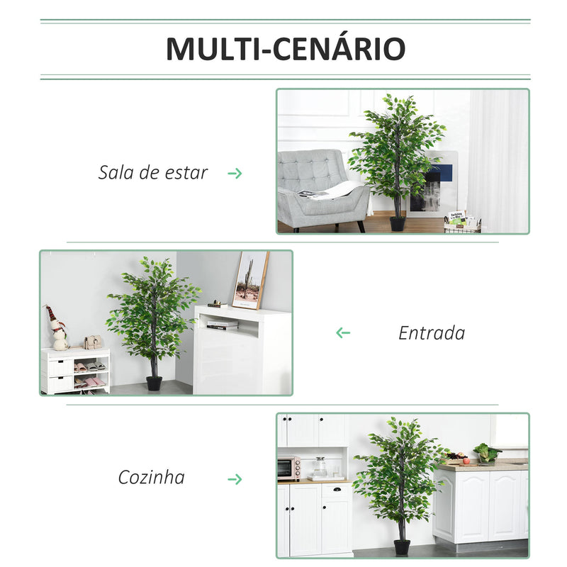 Ficus artificiais com 145 cm de altura 756 folhas com vaso para decoração interior e exterior verde