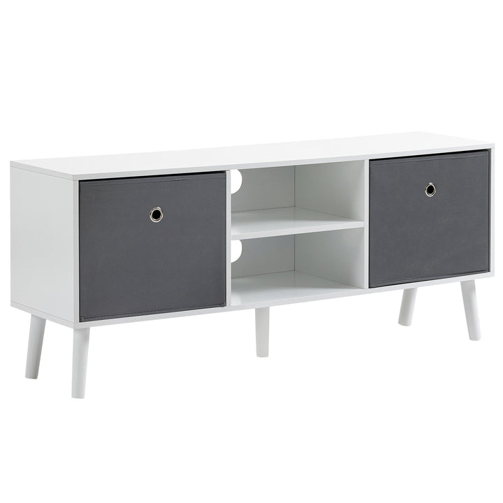 Móvel de TV para Televisores de até 50 Polegadas Móvel de Sala de Estar Moderno com 2 Gavetas de Tecido 2 Prateleiras Abertas e Orifício Passa Cabos 110x29x46,5cm Branco e Cinza