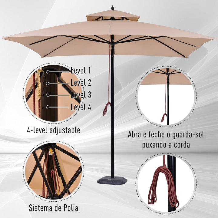 Guarda-sol para terraços de jardim ou cantina Cobertura a 2 alturas 300x300x297 cm Marfim