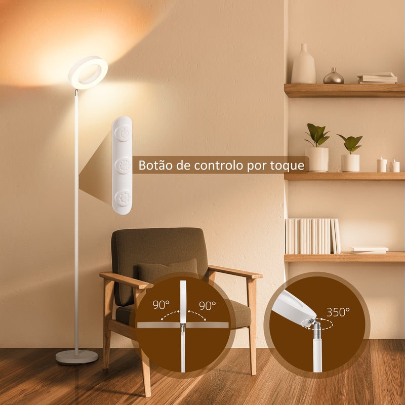 Candeeiro de Pé Inteligente com WiFi Candeeiro Moderno com LED Ajustável RGBCW Funciona com Alexa Assistente Google Ecrã Giratório 350° para Sala de Estar Dormitório Ø25x168cm Branco