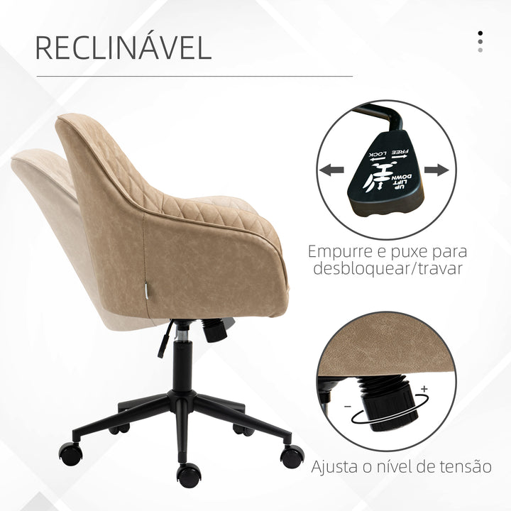 Cadeira de Escritório Operativa Cadeira de Escritório Giratória de Couro PU com Altura Ajustável e Função de Inclinação pra Sala de Estar Dormitório Estúdio 59x60x90-100 cm Marrom