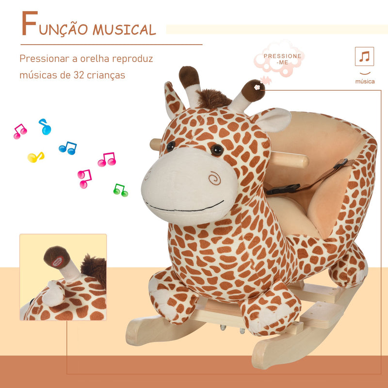 Cavalo de balanço desenho girafa para bebê acima de 18 meses 60x33x45cm