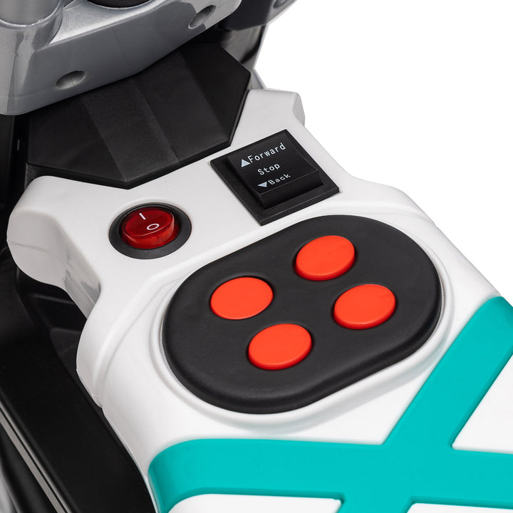 Mota Elétrica Infantil Mota a Bateria 6V com Farol Música Buzina Velocidade 3km/h Avance e Retrocesso e Rodas Auxiliares para Crianças de 3-5 Anos Carga 25kg 86x44x58cm Preto e Branco