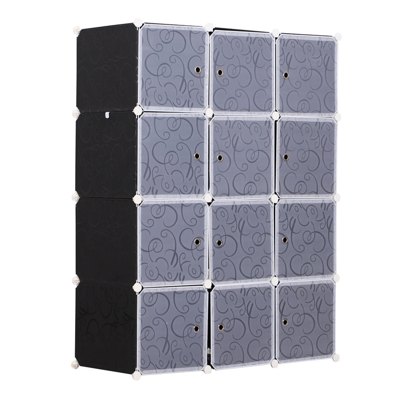 Armário modular de plástico 12 Cubos com Portas para Armazenamento de Roupas Armário Organizador para Brinquedos 111x47x145cm