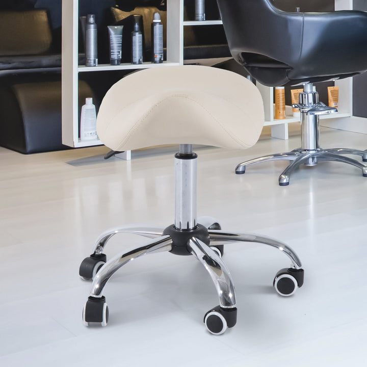 Cadeira Trabalho Banquinho Rodinhas Giratórias Banquinho Cosmética Dentista Cabeleireiro 52 x 53 x (49-61) cm Creme