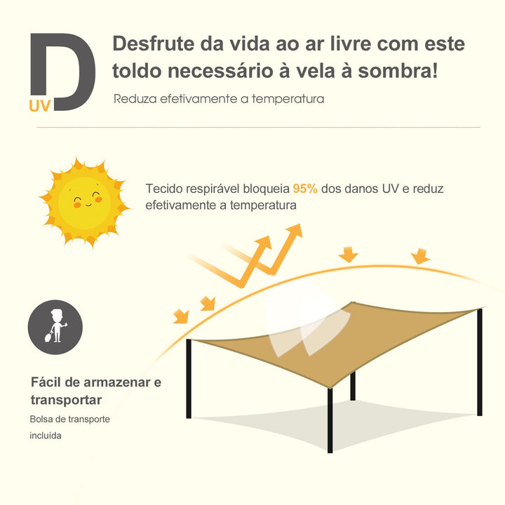 Toldo Vela quadrado 4x6m proteção UV Poliéster resistente a água para Patio Terraço Jardím cor areia