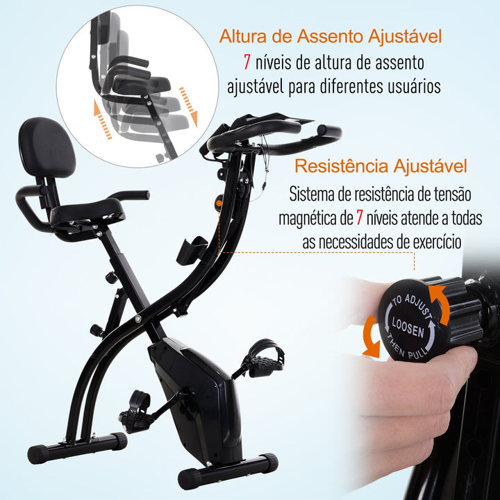 Bicicleta ergométrica dobrável ajustável em altura e resistência com tela LCD e assento com encosto 51x97x115 cm Preto