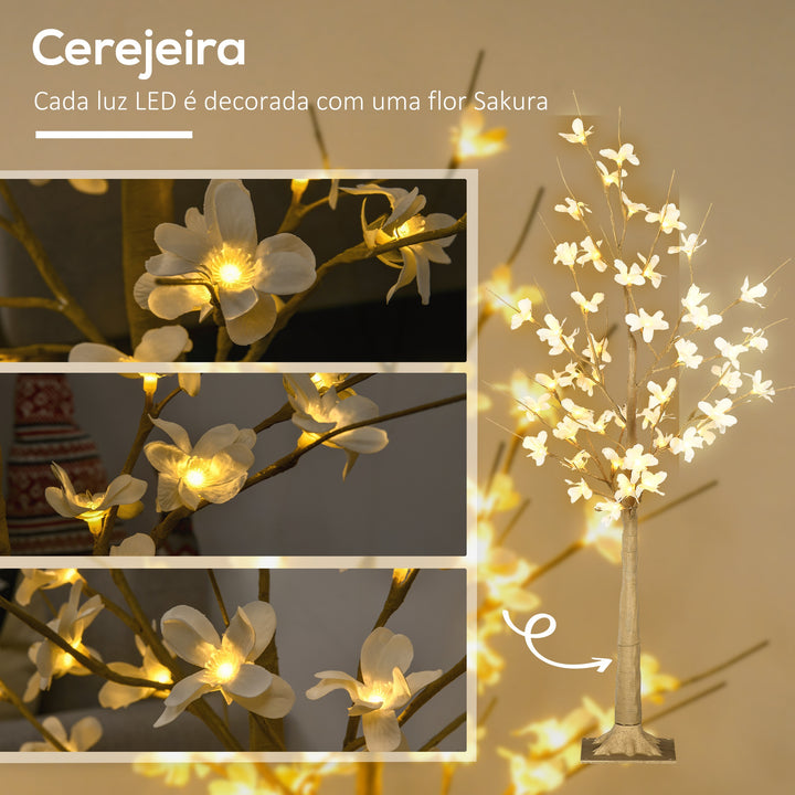 Árvore Cerejeira Altura 120 com 48 Luzes LED IP44 em Branco Quente Ramos Flexíveis e Base de Candeeiro Árvore de Decoração de Natal para Interiores 18x18x120cm Cáqui