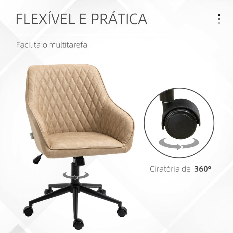 Cadeira de Escritório Operativa Cadeira de Escritório Giratória de Couro PU com Altura Ajustável e Função de Inclinação pra Sala de Estar Dormitório Estúdio 59x60x90-100 cm Marrom