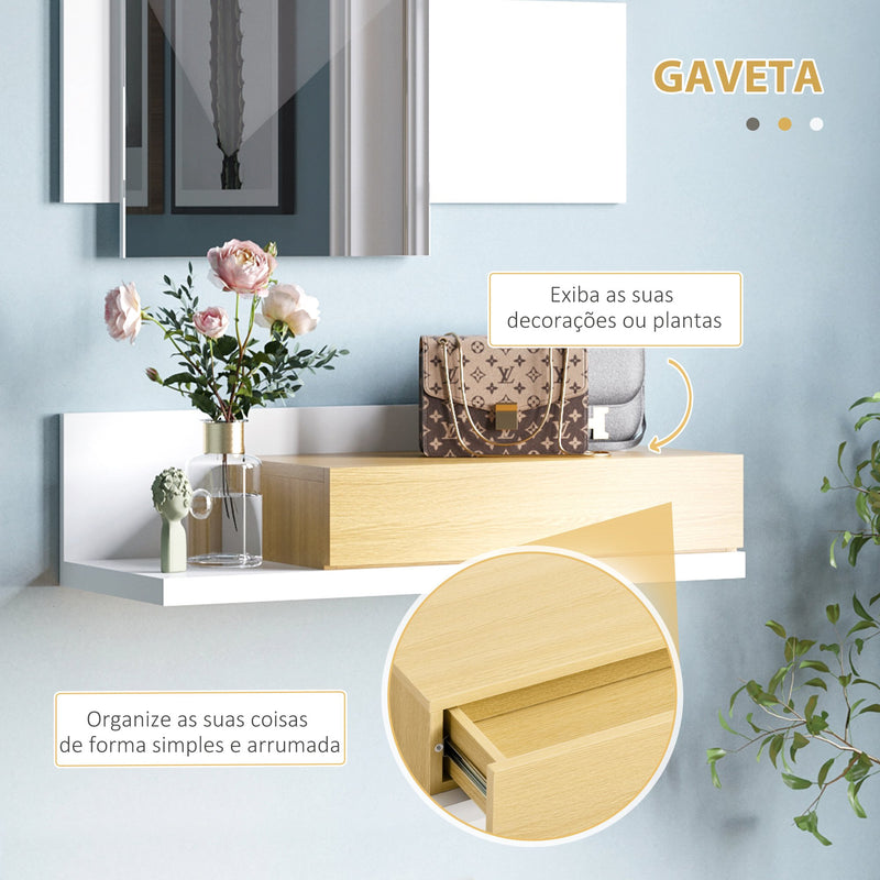 Conjunto de Móveis de Entrada Móvel de Entrada com Espelho e Gaveta Estilo Moderno para Corredor 75x4x70cm e 75x29x20cm Branco e Madeira