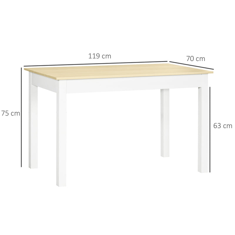 Mesa de Sala de Jantar de Madeira Mesa de Cozinha Retangular para 4-6 Pessoas Estilo Moderno para Sala de Estar Carga 50 kg 119x70x76 cm Carvalho e Branco