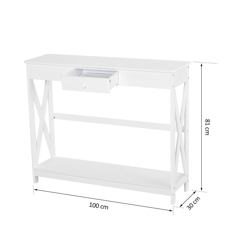 Mesa consola branca com prateleira 1 gaveta Armário com prateleira inferior 100x30x81cm Branco