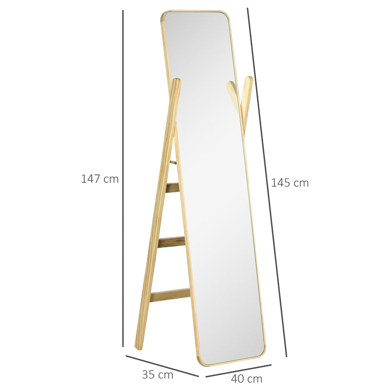 Espelho de Pé com Cabideiro Espelho de Corpo Inteiro 40x35x147cm Espelho com Estrutura de Madeira para Sala de Estar Dormitório Entrada Madeira