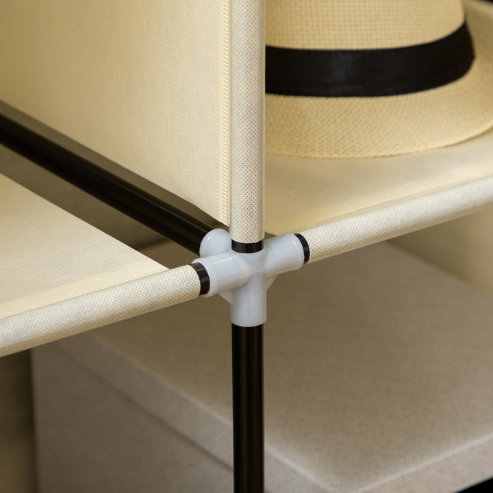 Roupeiro de Tecido Dobrável Armário Portátil com 8 Prateleiras de Armazenamento e 2 Barras de Pendurar Organizador de Roupa para Dormitório Vestidor 125x43x162,5cm Creme