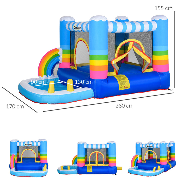 Castelo Inflável com Trampolim e Piscina para Crianças acima de 3 Anos Inclui Inflador e Bolsa de Transporte para Interior Exterior 280x170x155cm Multicor