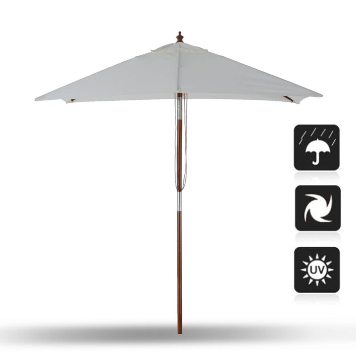 Guarda-sol 200x150x230 cm de Bambu Madeira para Jardim Terraço Pátio Praia Dois Tectos Ângulo Inclinável Rectângulo de 38mm Crema