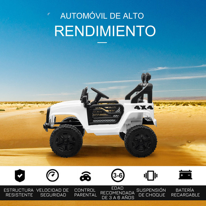 Carro Elétrico para Crianças acima de 3 anos Carro de Bateria 12V com 2 Motores Controle Remoto 2.4G Luzes Buzina Velocidade Ajustável Carga Máxima 30kg 100x65x72cm Branco